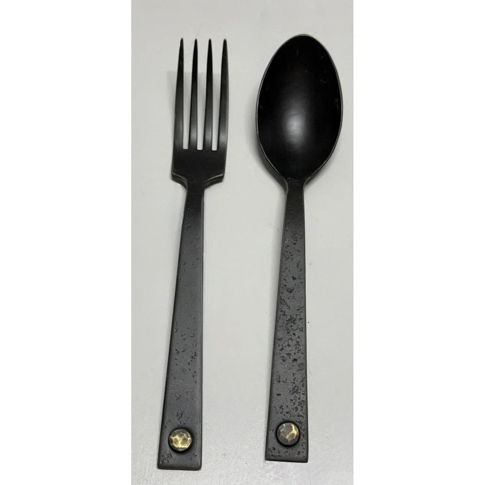 Restoration Hardware RH Blackened Stainless‎ Steel Riveted Flatware Set 10 Piece